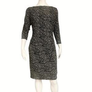 Lauren Ralph Lauren Animal Print Sheath Dress Women 12 Black Cream 3/4 Sleeve